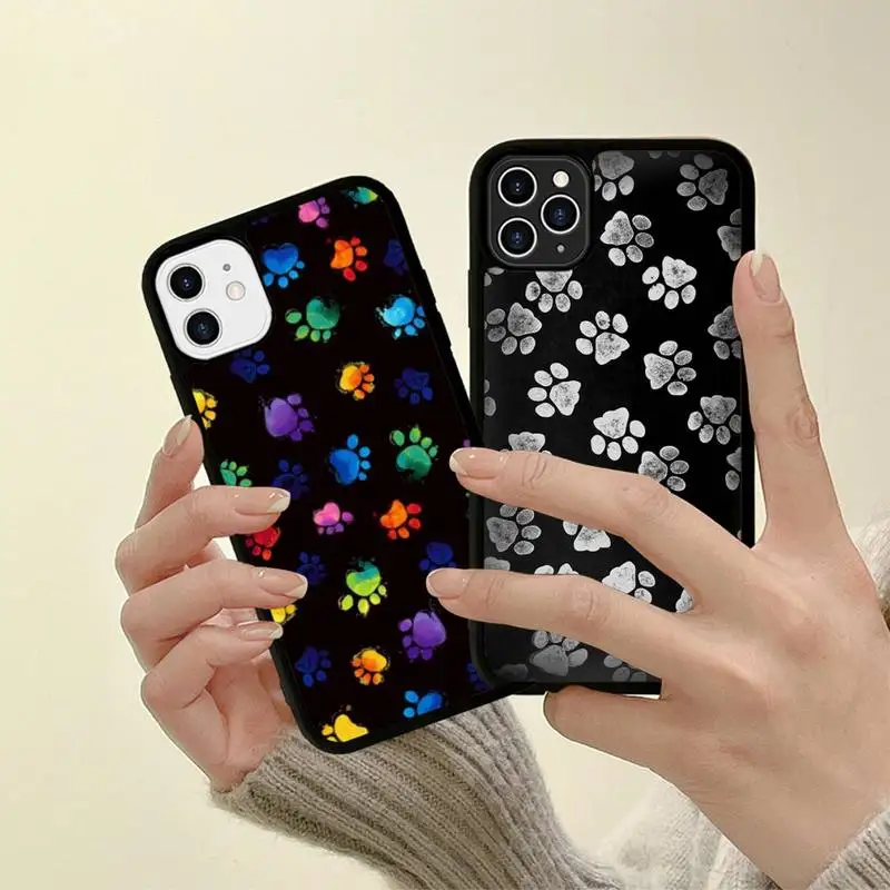 

FHNBLJ Dog Paw Phone Case Silicone PC+TPU Case for iPhone 11 12 13 Pro Max 8 7 6 Plus X SE XR Hard Fundas