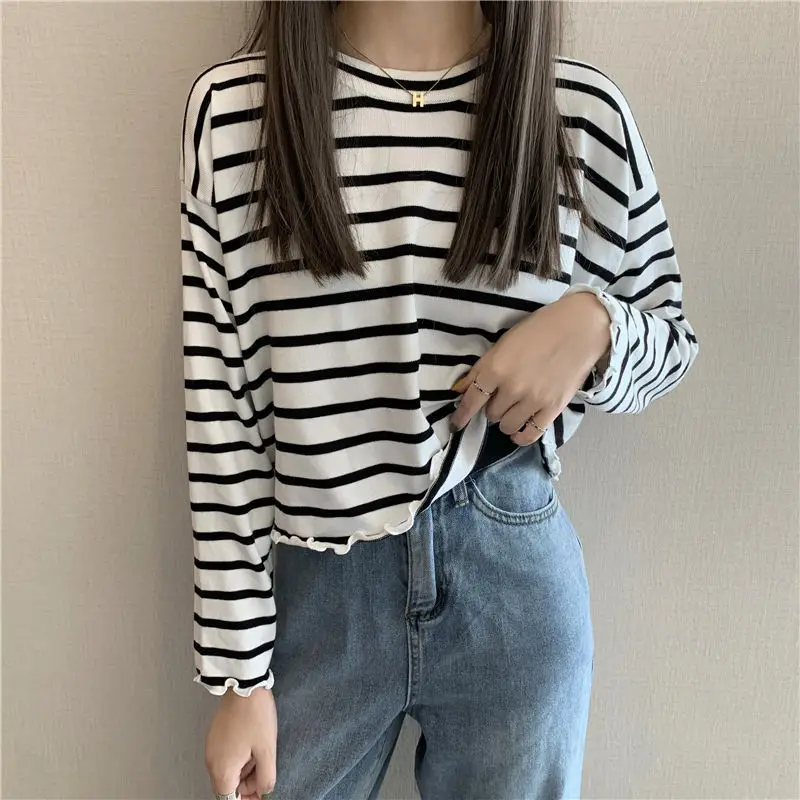 

Женская футболка в полоску, с длинным рукавом и круглым вырезом