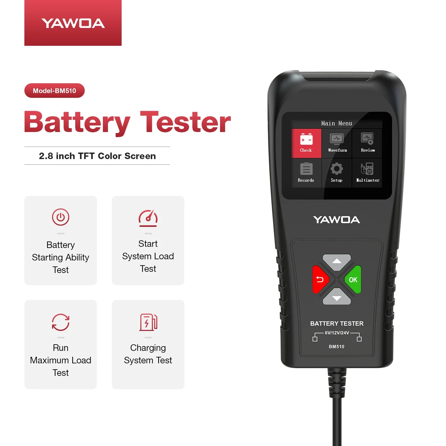 Car Battery Tester Automotive 3in1 Professional Digital Alternator Analyzer Load Cranking Charging System Test