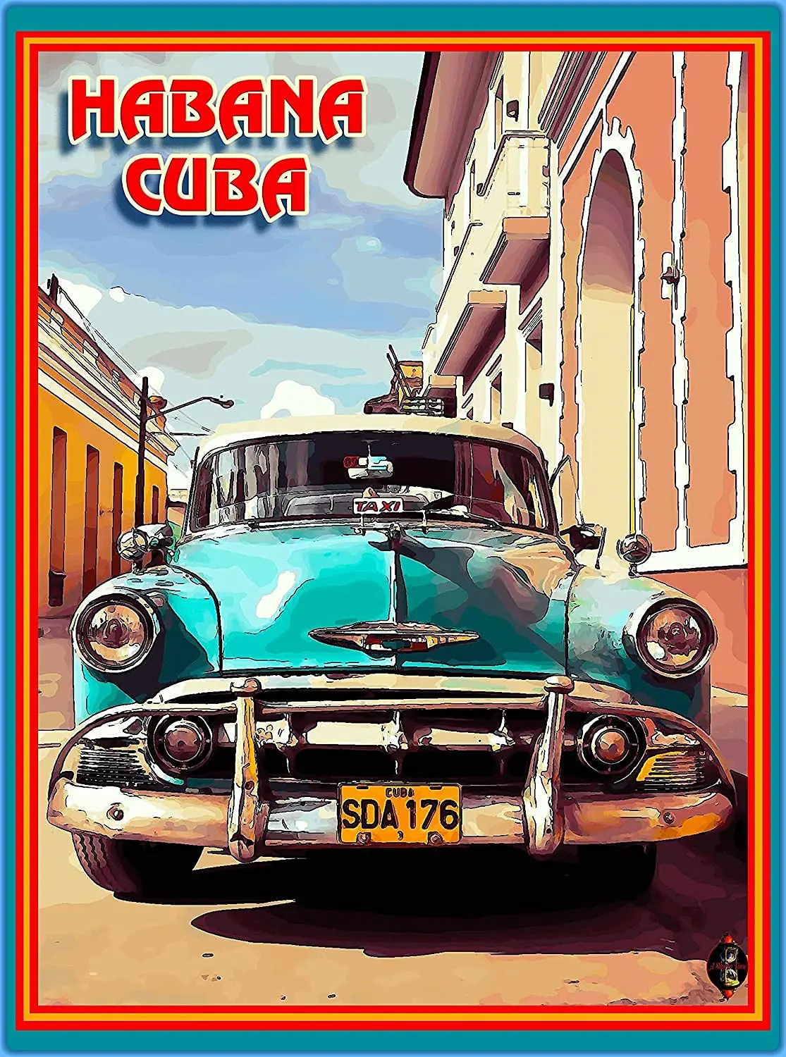 

Cuba Cuban Havana Island Habana Caribbean Taxi Classic Old Car Cars Travel Advertisement Art Collectible Wall Decor Poster Print