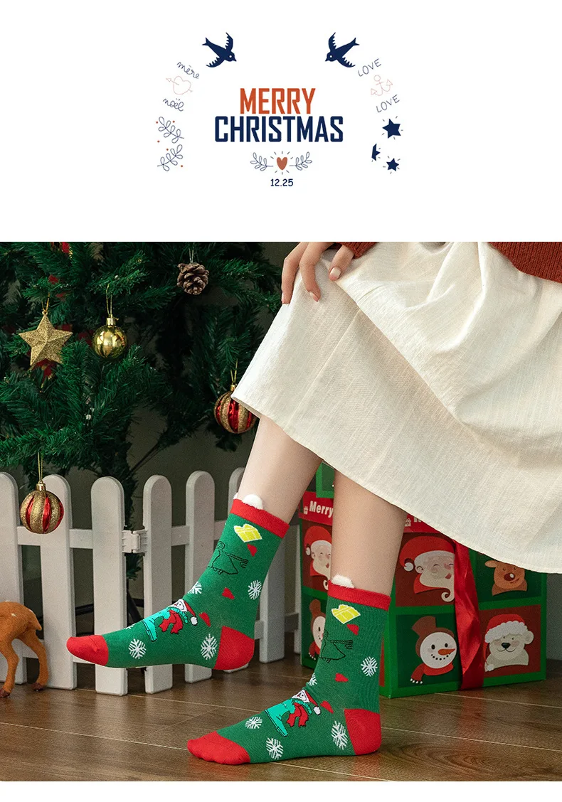 Women's Cotton Cartoon Christmas Stockings Funny Halloween Tube Socks Three-Dimensional Ears New Year Socks Red Socks