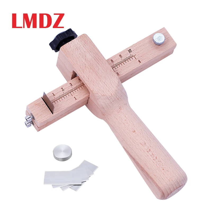 

LMDZ Adjustable Wooden Strip and Strap Cutter Leather Craft Cutter Strap Belt DIY Hand Cutting Tools Strip Cutter With 5 Blades