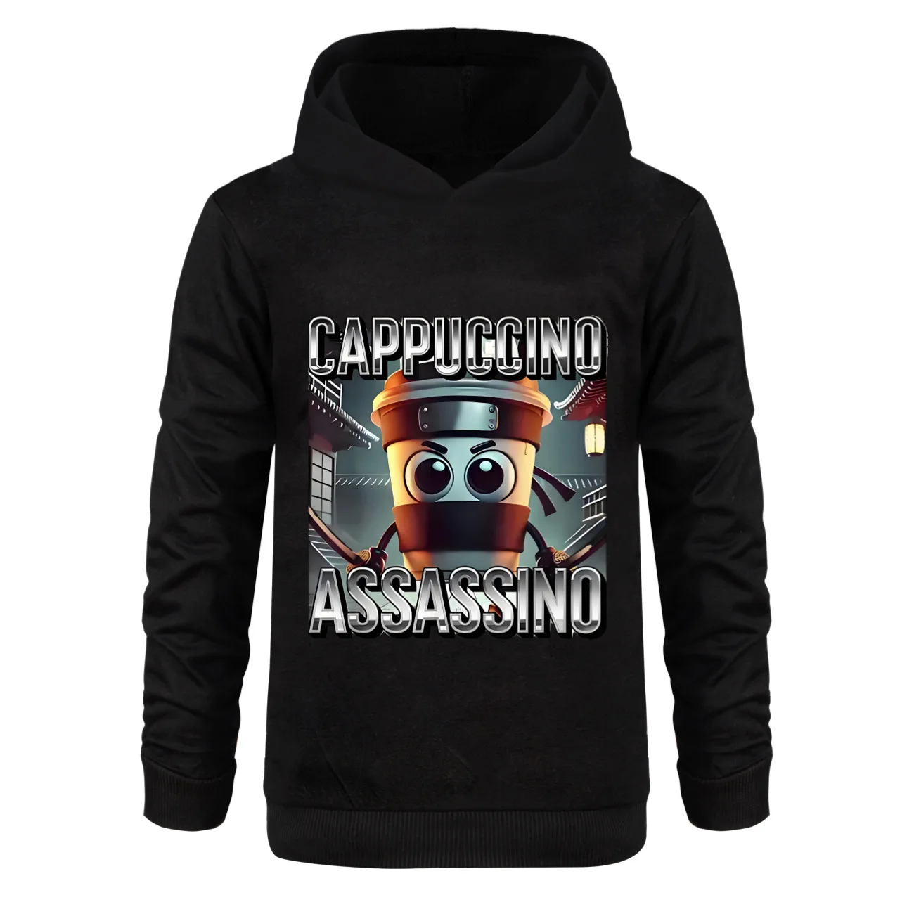 Фото Толстовка с капюшоном Cappuccino Assassino, детская итальянская одежда Brainrot для мальчиков, Tralalelo Tralala Tung Tung Tung Sahur, толстовки, верхняя одежда для девочек №4