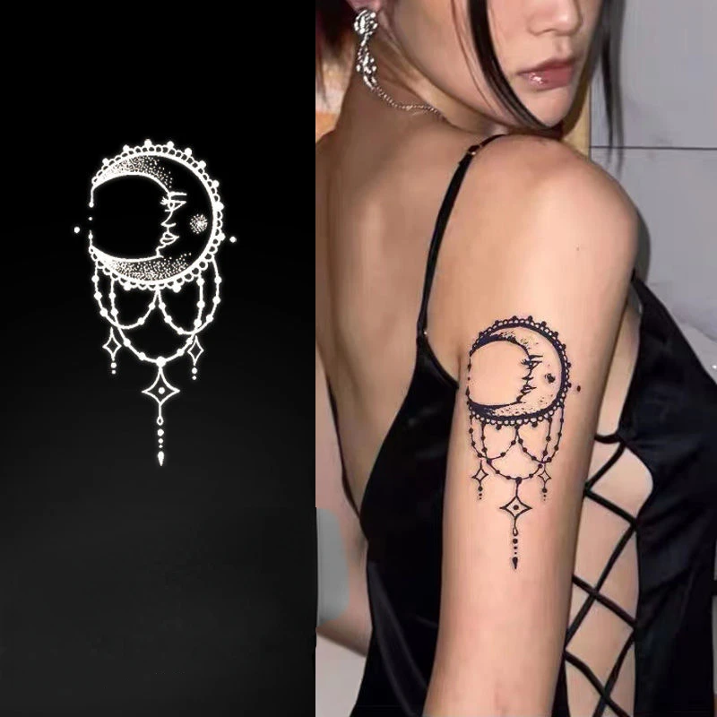 

2022 New Fashion Moon Totem Waterproof Juice Tattoo Stickers for Woman Man Body Arm Thigh Temporary Tattoos Moon Fake Tattoo