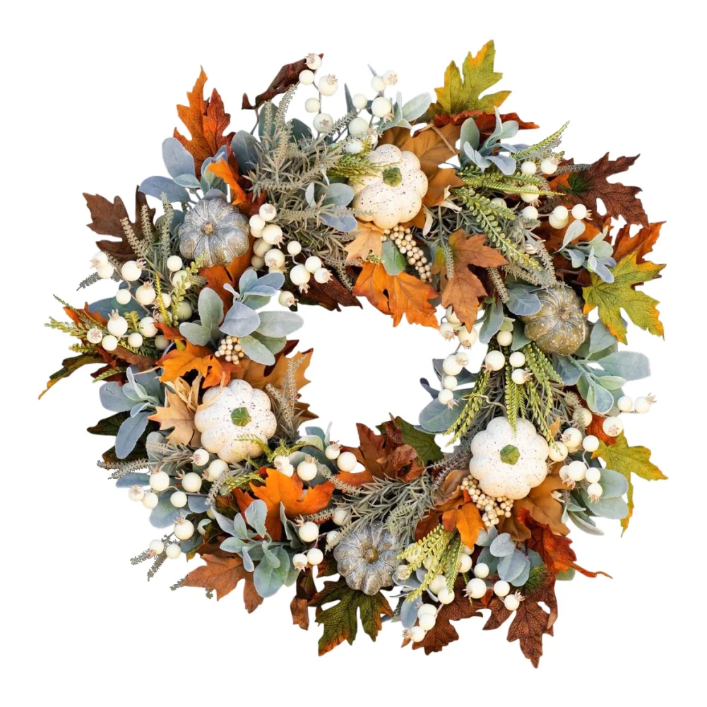 

1pc Halloween Thanksgiving Autumn Simulation Garland Frost Leaf Pumpkin Pendant Door Decoration Window Arrangement Props Wreath