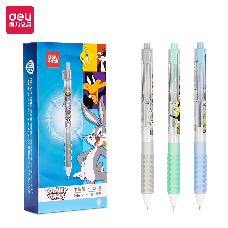 

3Pcs Deli SA127 Looney Tunes Bugs Bunny Quick Dry Press Student Neutral Pen 0.5mm Full Needle Tube Black Ink Supplies School