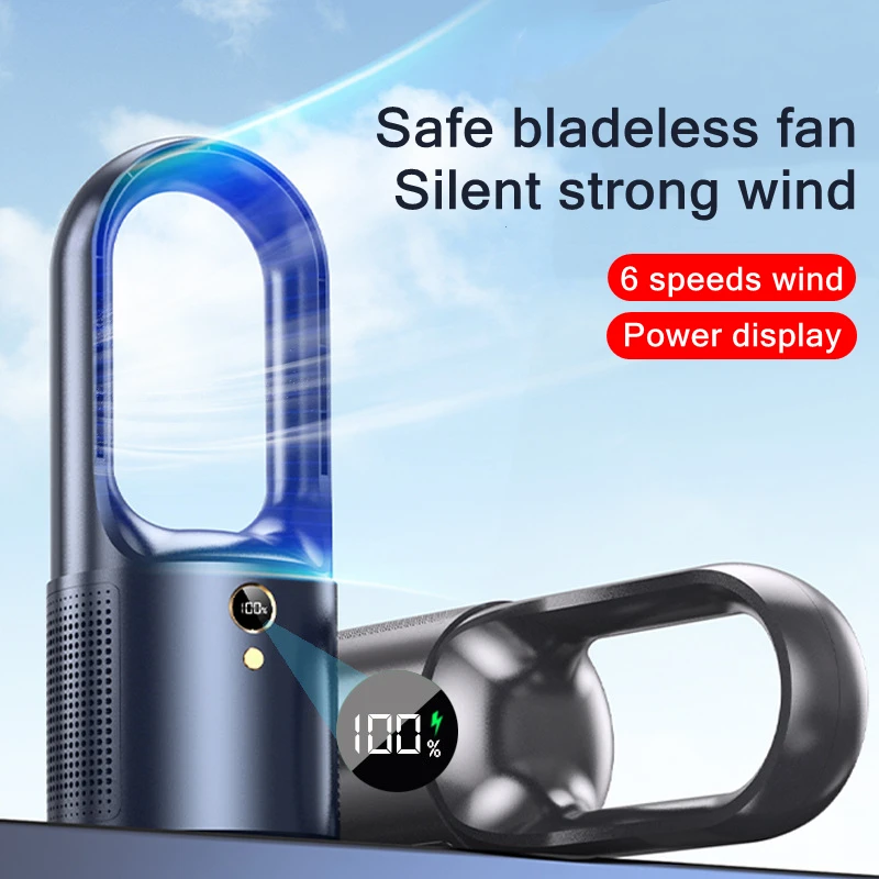 Household Desk Turbo Bladeless Electric Fan USB Rechargeable 2000mAh Battery Silent Mini Portable Air Cooling Fan 6-speed Wind