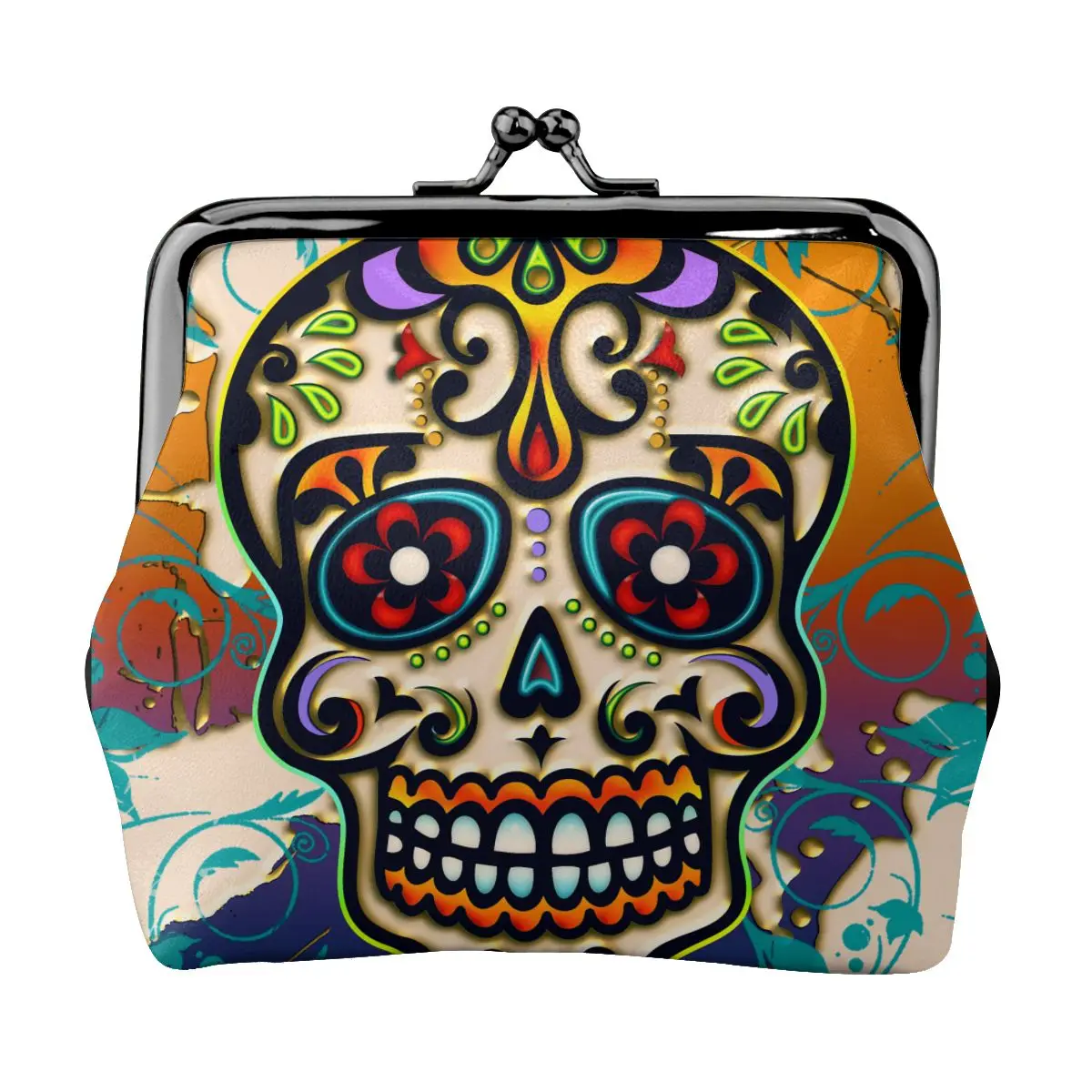 

Sugar Skull Mexico Mini Small Wallet Change Bag Coin Purse Money Bag Key Earbuds Storage Bag