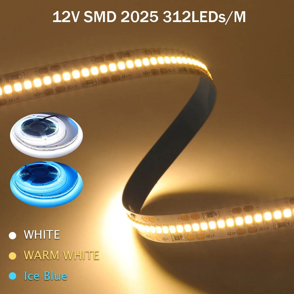 Светодиодная лента 12 в SMD 2025 312 светодиодов/м IP21 IP67, водонепроницаемая гибкая лента белого/голубого цвета, светодиодная лента для украшения дома