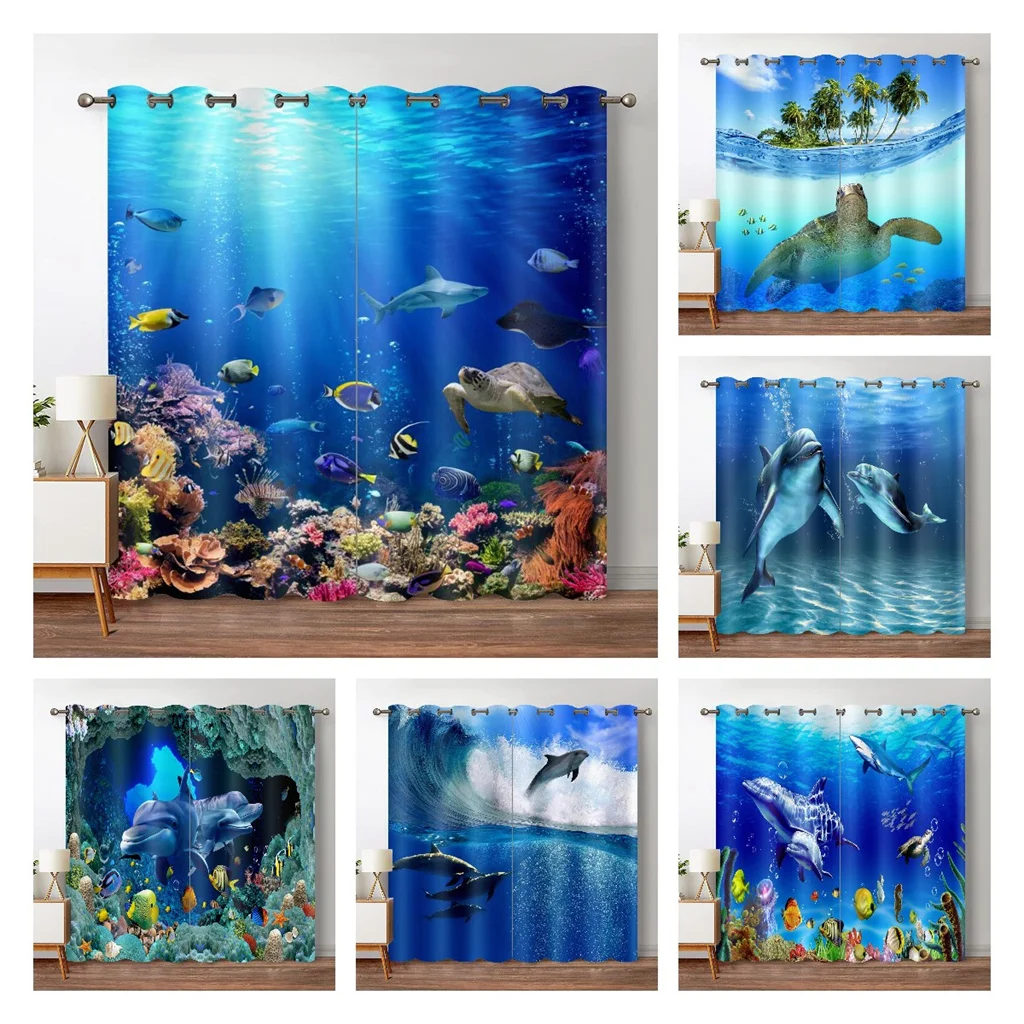 

Underwater World Sunshade Curtains Dolphin Curtain for The Bedroom Decoration Children Room Decoration Cute Room Decor