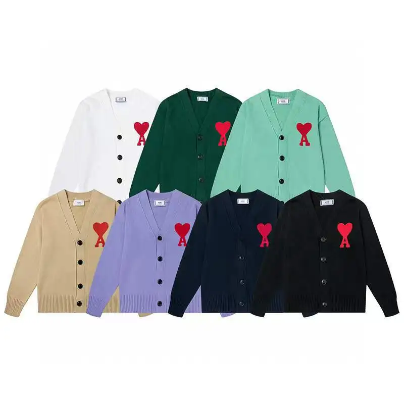 

Casual Hoodie Ami Sweater Man Cardigan V-Neck Men's Thick Winter Sweatshirt Embroidery Top Loose Ladies Sweater