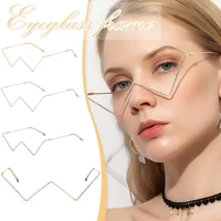 2022 fashionable eyewear frames no lens glasses frame stylish triangular eyeglasses half frame decorative props eyewear glitter