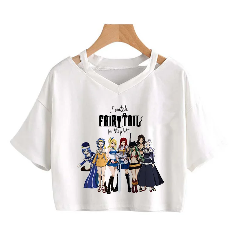 

Japanese Anime Fairy Tail Printed Tshirt Women Kawaii Casual T Shirt Harajuku Cartoon Graphic T-shirt Y2k Crop Tops Tee Female