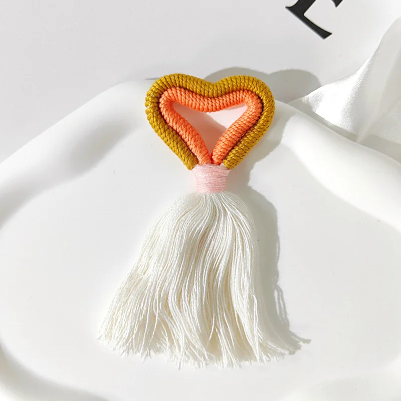 Handmade Woven Cotton Rope Love Heart Tassels Couple Keychain Bag Accessories Fringe Macrame Car Drops Rings Valentine's Gift