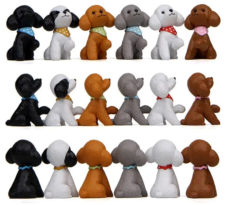1Pcs Cute Toy Poodle Dog with Scarf  Figures Mini Pet Home Decor PVC Figurine Miniature images - 6