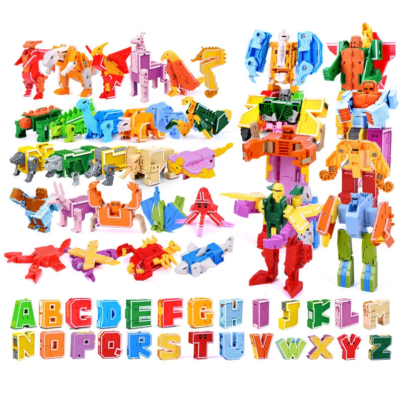 

26Pcs Letter Building Blocks Transformation Robot Deform Alphabet Action Figure Assembling Blocks Educational Toys Children Kids