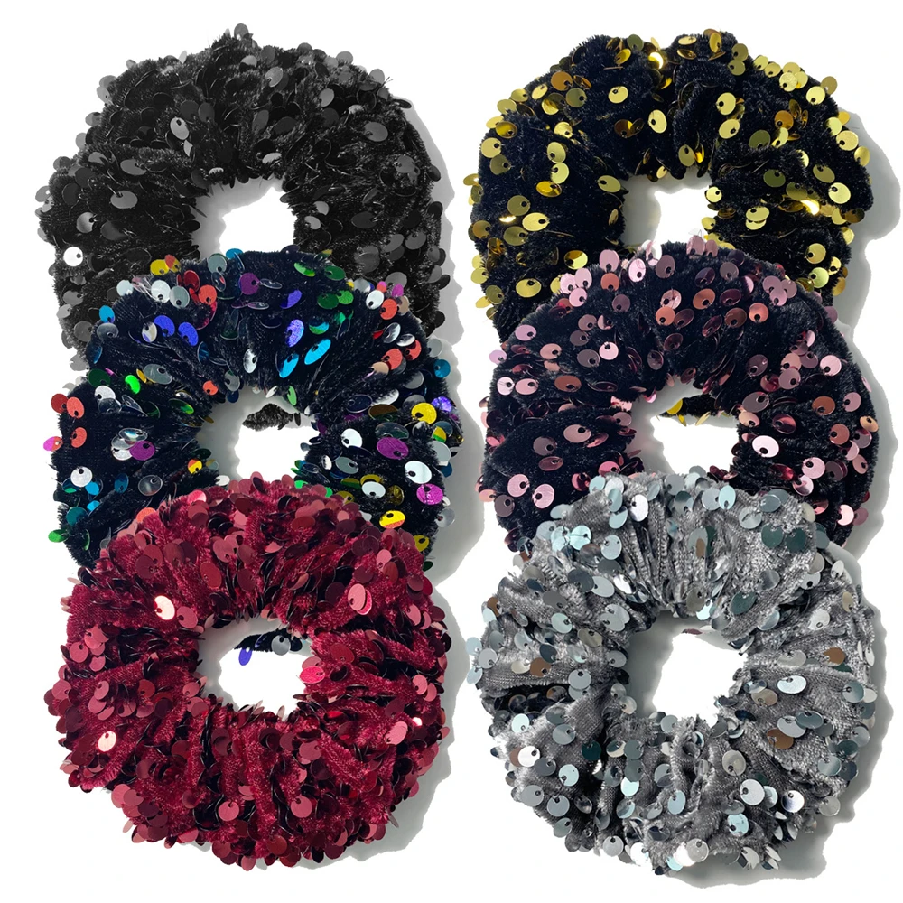 

Bohemian Sequin Scrunchies Headband Trendy Women Flannel Cloth Ponytail Scarf Hair Tie Headwrap Hair Accessories For Girls