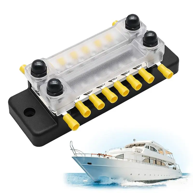

Bus Terminal Block DC 150A Double Row 6-Way Busbar Power Distribution Block With M4 Screws O-type Terminals And Ends For Auto