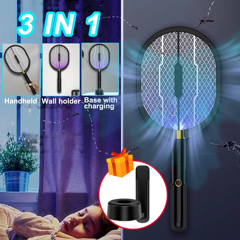 

3 IN 1 LED Mosquito Killer Lamp 3000V Electric Bug Zapper Insect Killer USB Rechargeable Anti Mosquito Flies Fly Swatter Trap