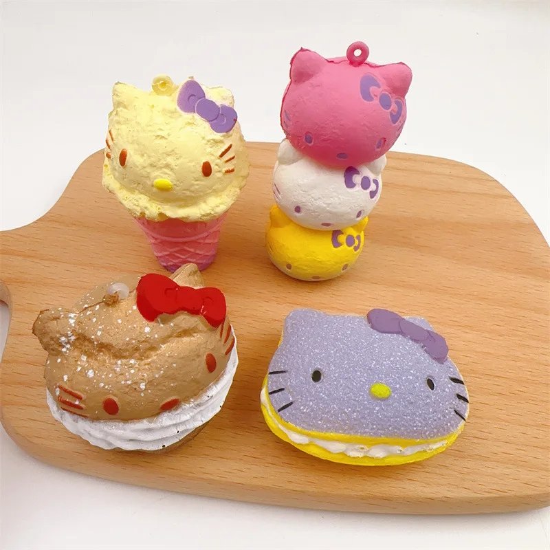 

Sanrio Hello Kitty Cartoon Simulated Ice Cream Bread Pendant Super Cute Reduce Pressure Slow Rebound Backpack Key Chain Pendant