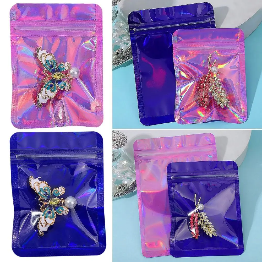 

100pcs Thicken Cosmetic Trinkets Bag Iridescent Resealable Self Sealing Pouches Storage Bag Zip Pouches Laser Bag