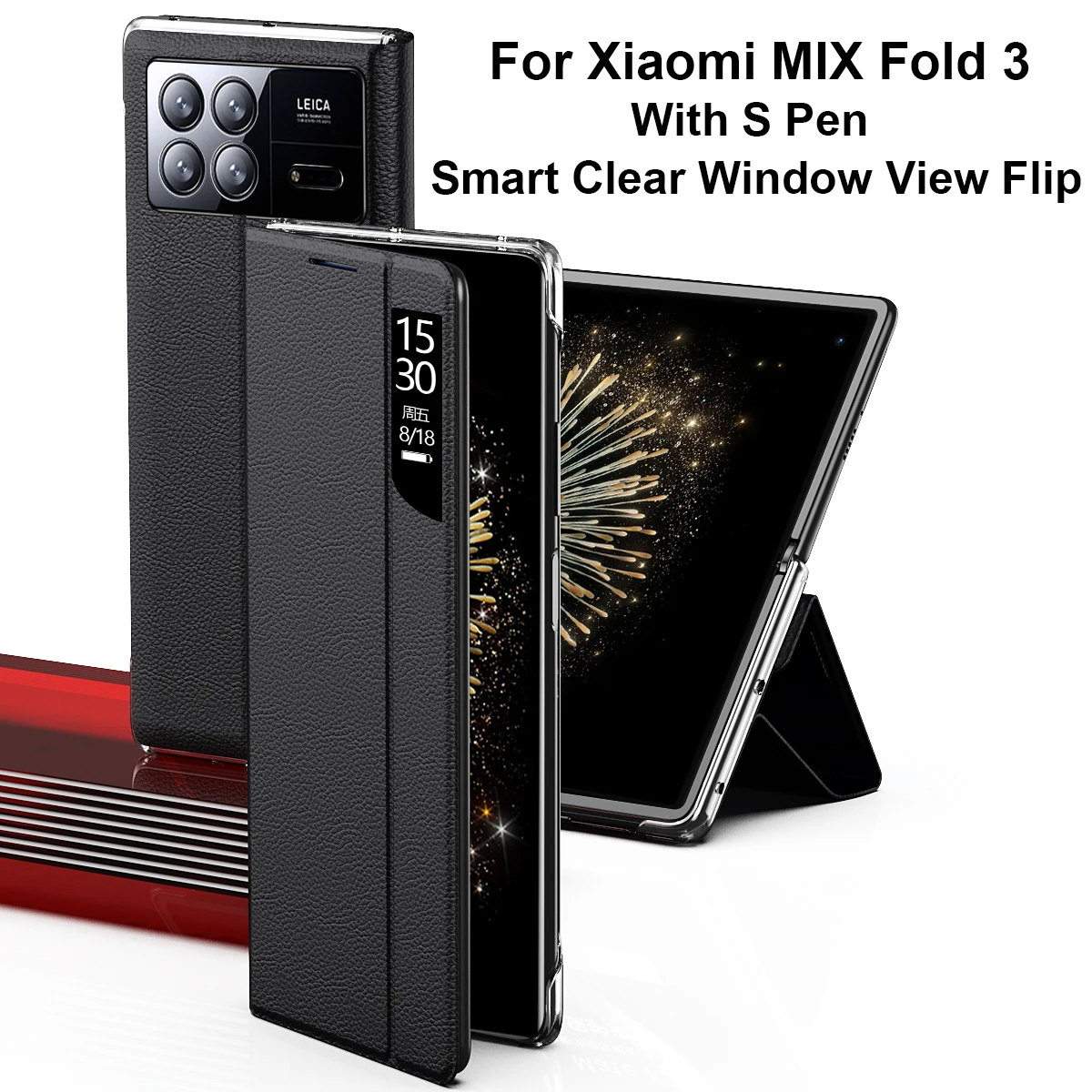 

Чехол с S-ручкой для Xiaomi MIX Fold 3, умный прозрачный чехол с откидной крышкой и окошком для телефона MIX Fold 3, Кожаные чехлы с подставкой, роскошный