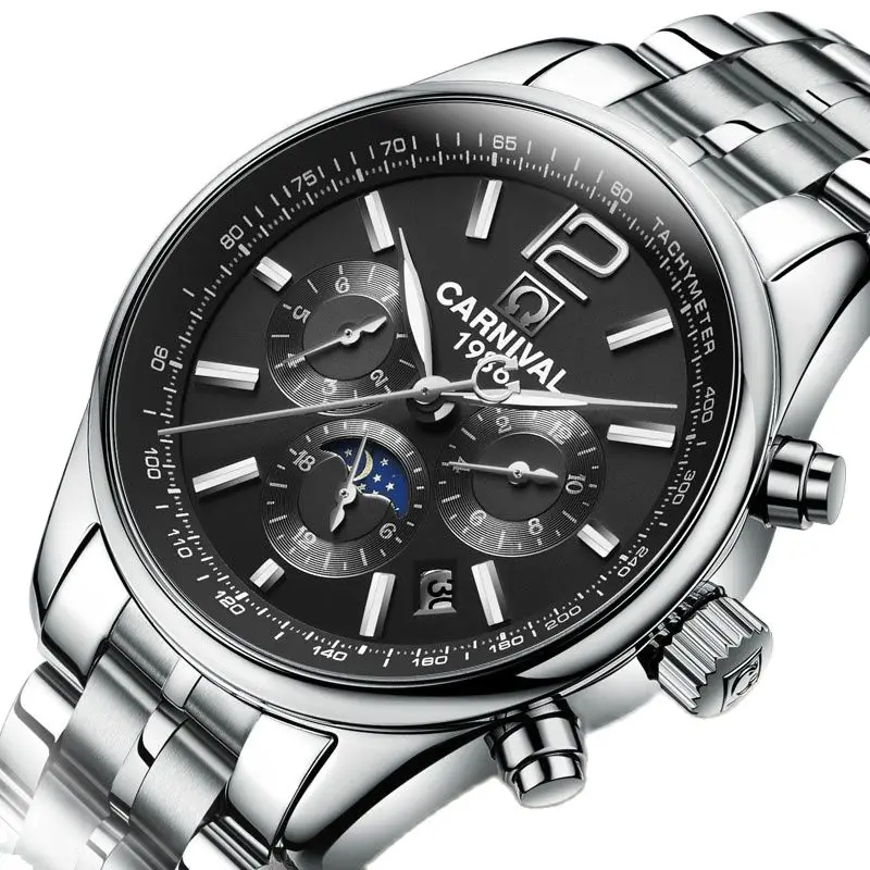 

Switzerland Carnival Luxury Brand Automatic Mechanical Men's Watches Sapphire Moon Phase Multi-function Luminous Clock C8702-2