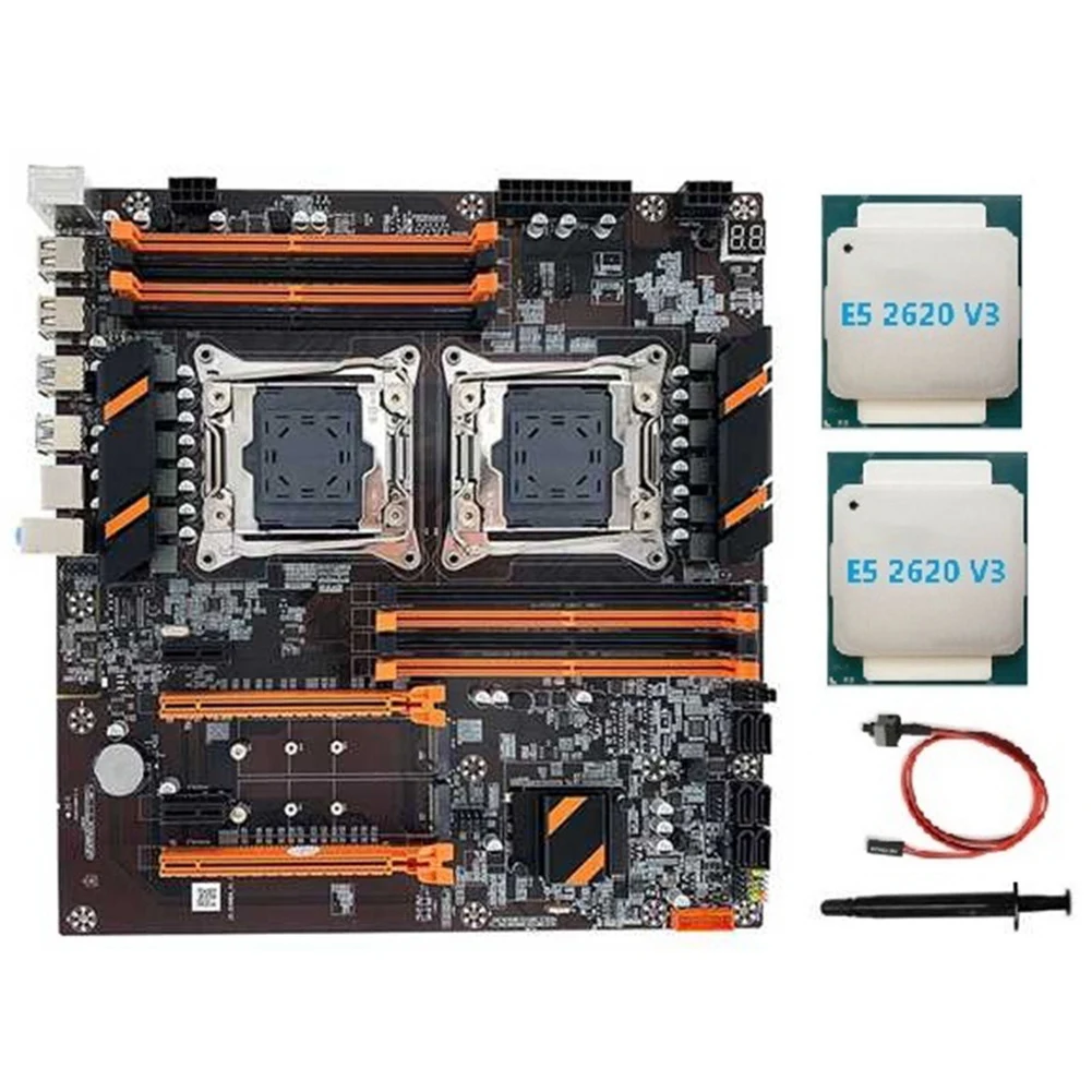 

X99 Dual CPU Motherboard LGA2011 Support DDR4 ECC Memory Motherboard+2XE5 2620 V3 CPU+Switch Cable+Thermal Grease