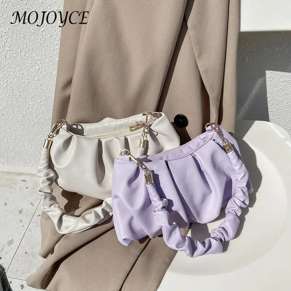 

Women PU Leather Pleated Handle Shoulder Bag Solid Color Cloud Armpit Bag New designer female bag Elegant Female shoulder bag