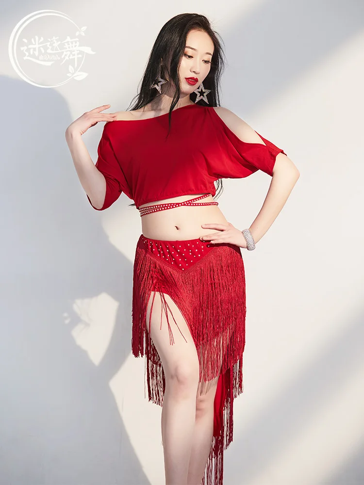 Женский костюм для танца живота танцевальный с короткой юбкой бахромой