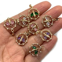 natural stone octagon crystal pendant 16x18mm bee inlaid rhinestone charm diy exquisite necklace earrings jewelry accessories