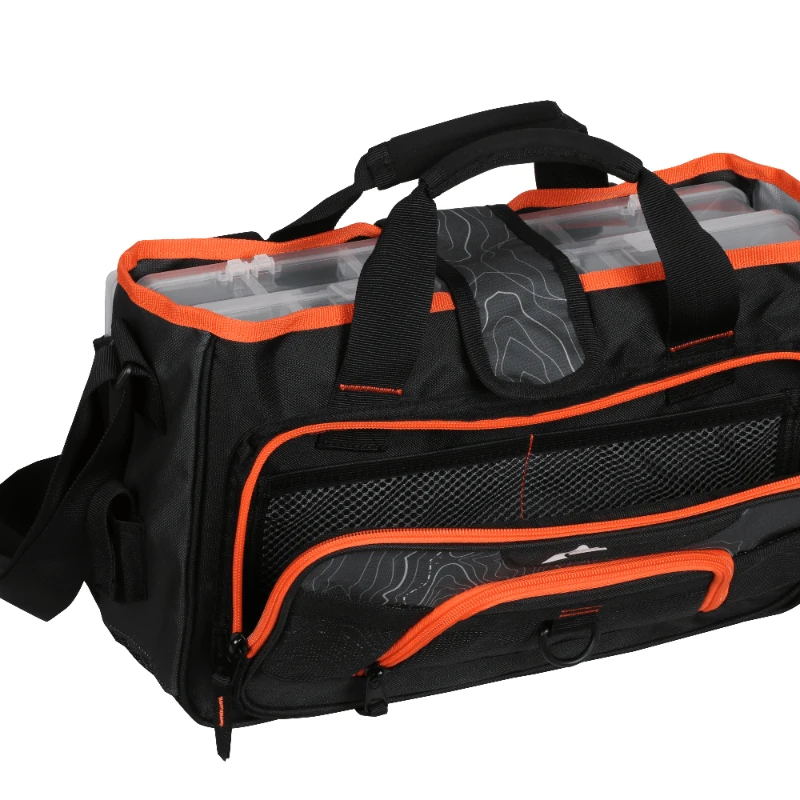 Shoreline Mesh Bottom Fishing Tackle Bag, Black Topography