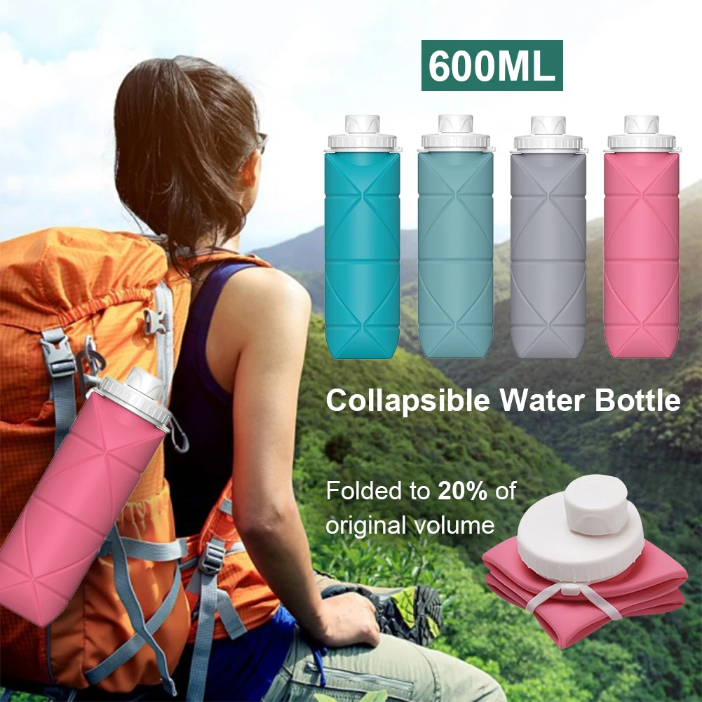 

600ML Collapsible Water Bottle Foldable Silicone Drinking Water Cup Portable Sports Water Bottle For Cycling Running Travel