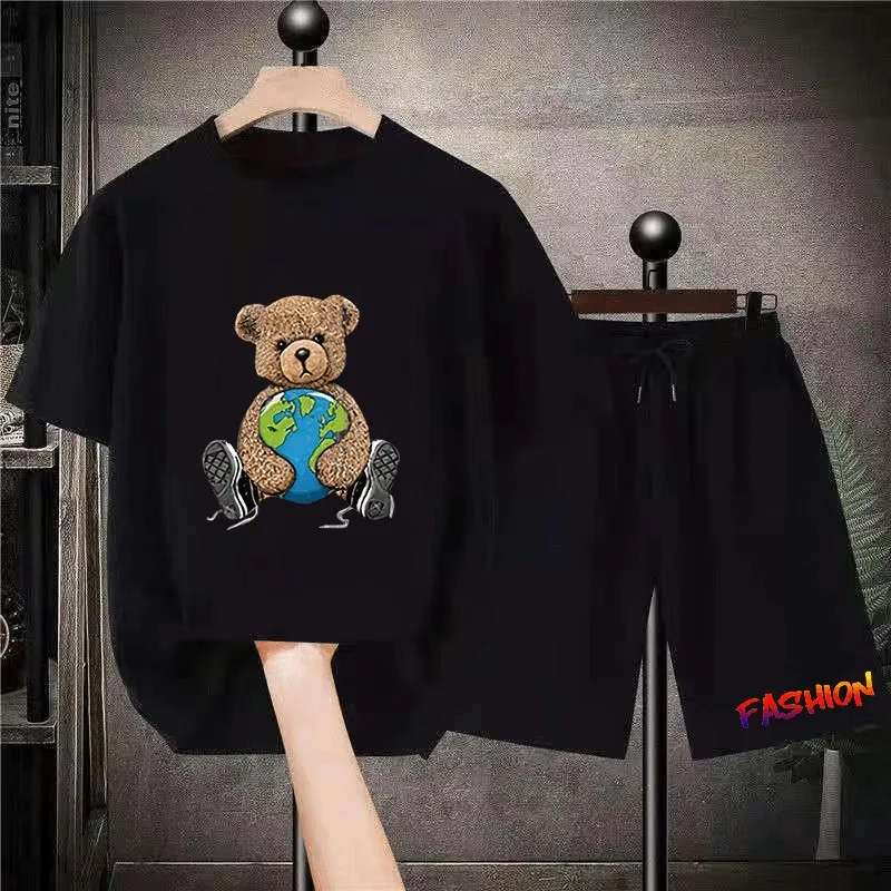2023 Funny Bear Harajuku T-Shirt Men's Summer T-Shirt Short Sleeve T-Shirt Men's Summer Comfortable Daily Couple Suit Short Slee