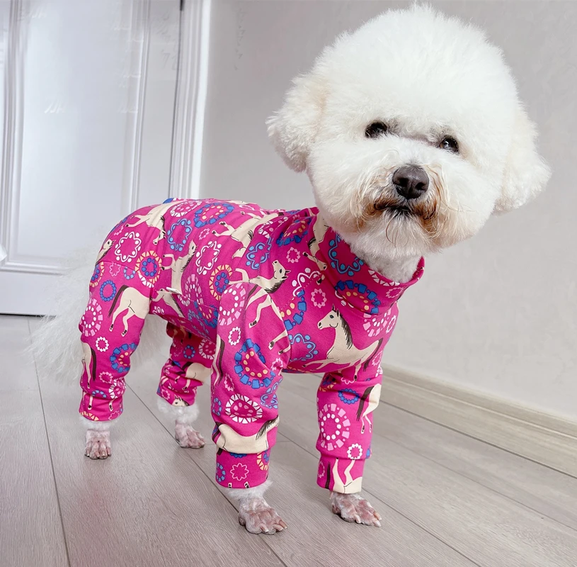 

2022 Casual Jumpsuit Pets Dog Clothes Thin Pure Cotton Animal Print Wrap Belly Jumpsuits For Small Medium Dog Chihuahua Clothing