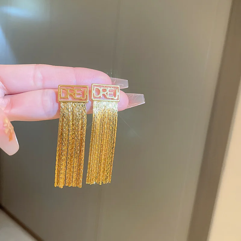 

Модные серебряные серьги с кисточками, длинные серьги с цепочкой и буквами, индивидуальная фотография