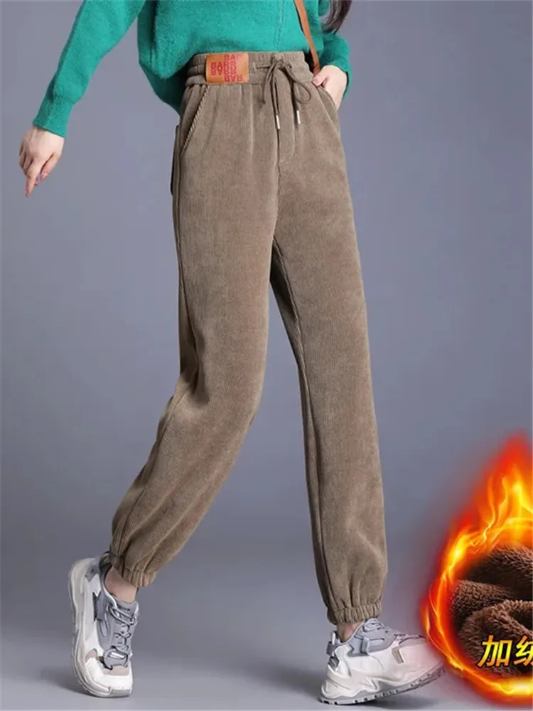 Вельветовые повседневные спортивные штаны больших размеров с завязками на