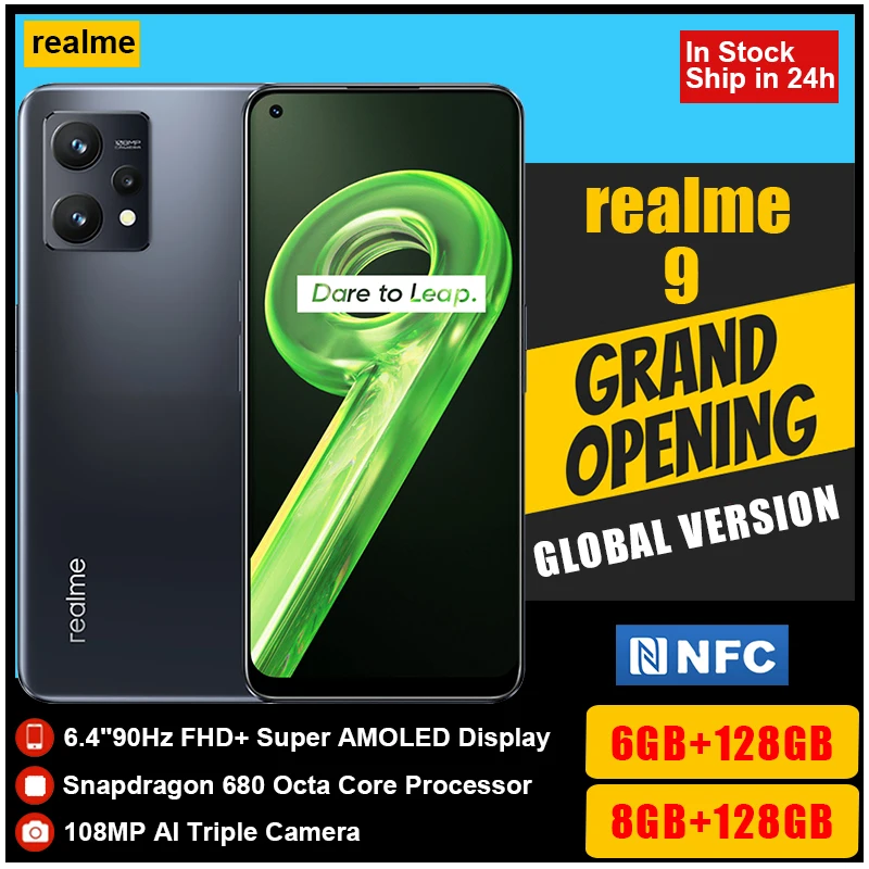 realme 9 4G New Smartphone 108MP Camera 6.4"90Hz Super AMOLED Display Snapdragon Octa-core Processor 33W 5000mAh