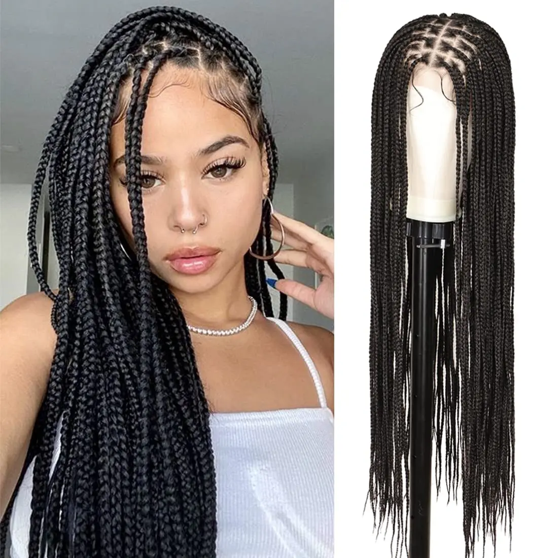 

Glueless Soft Braided Box Braids Full Lace Front Wig For Black Women Babyhair Preplucked High Temperature Fiber Hair Synthetic