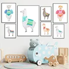 Абстрактная альпака, животные, настенный художественный плакат и печать детской фотография, Детские картины в скандинавском стиле, минималистичный Декор детской комнаты