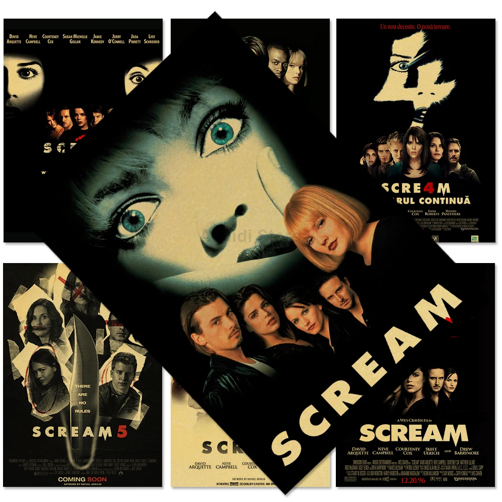 

Classic Horror Movie SCREAM 1-5 Series Kraft Paper Poster Home Decor Bedroom Living Room Wall Paintings Stickers Posters