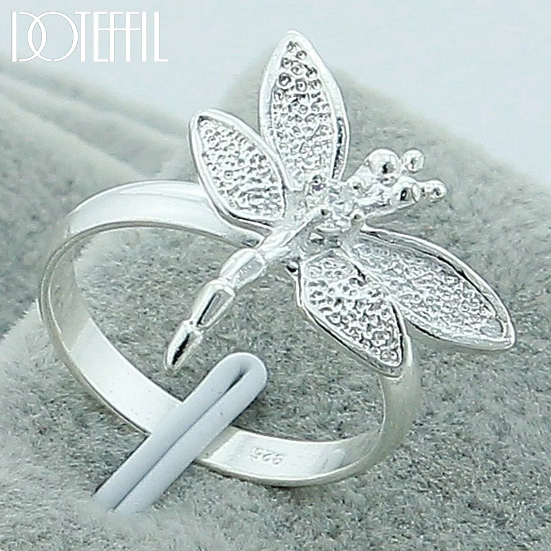 

DOTEFFIL 925 Sterling Silver Dragonfly AAAAA Zircon Ring For Woman Wedding Engagement Party Fashion Charm Jewelry