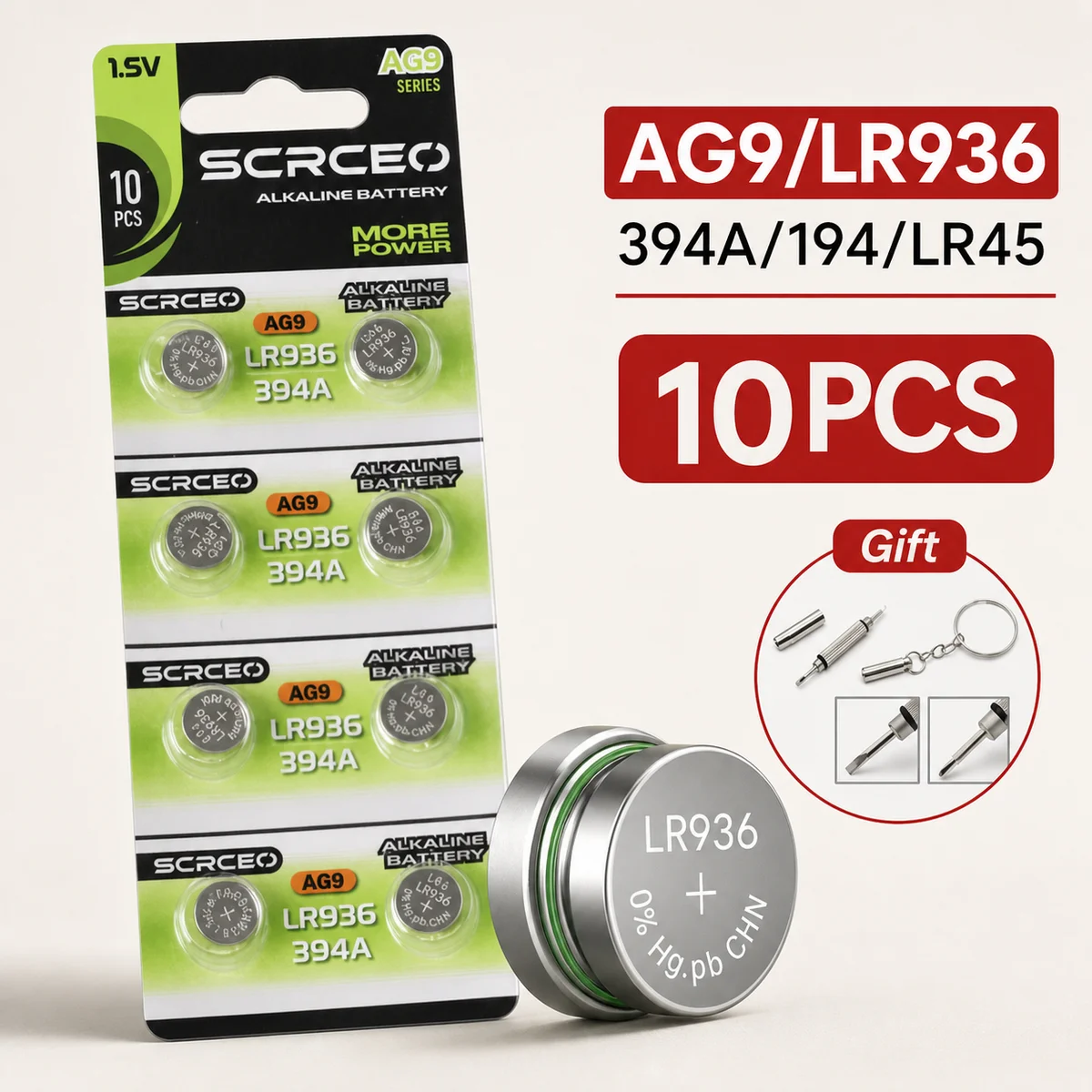 Фото Батарейка-таблетка AG9 LR936 394 SR936SW 1.55V, 2-10 шт. для часов, игрушек, пультов ДУ, калькуляторов №1