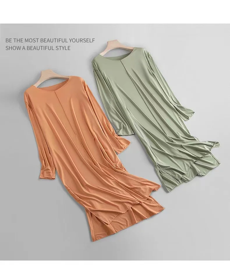 Wholesale Cheap Price Long Sleeve Home Wear Nightdress Casual and Super Soft Modal Sleep Dress for Women