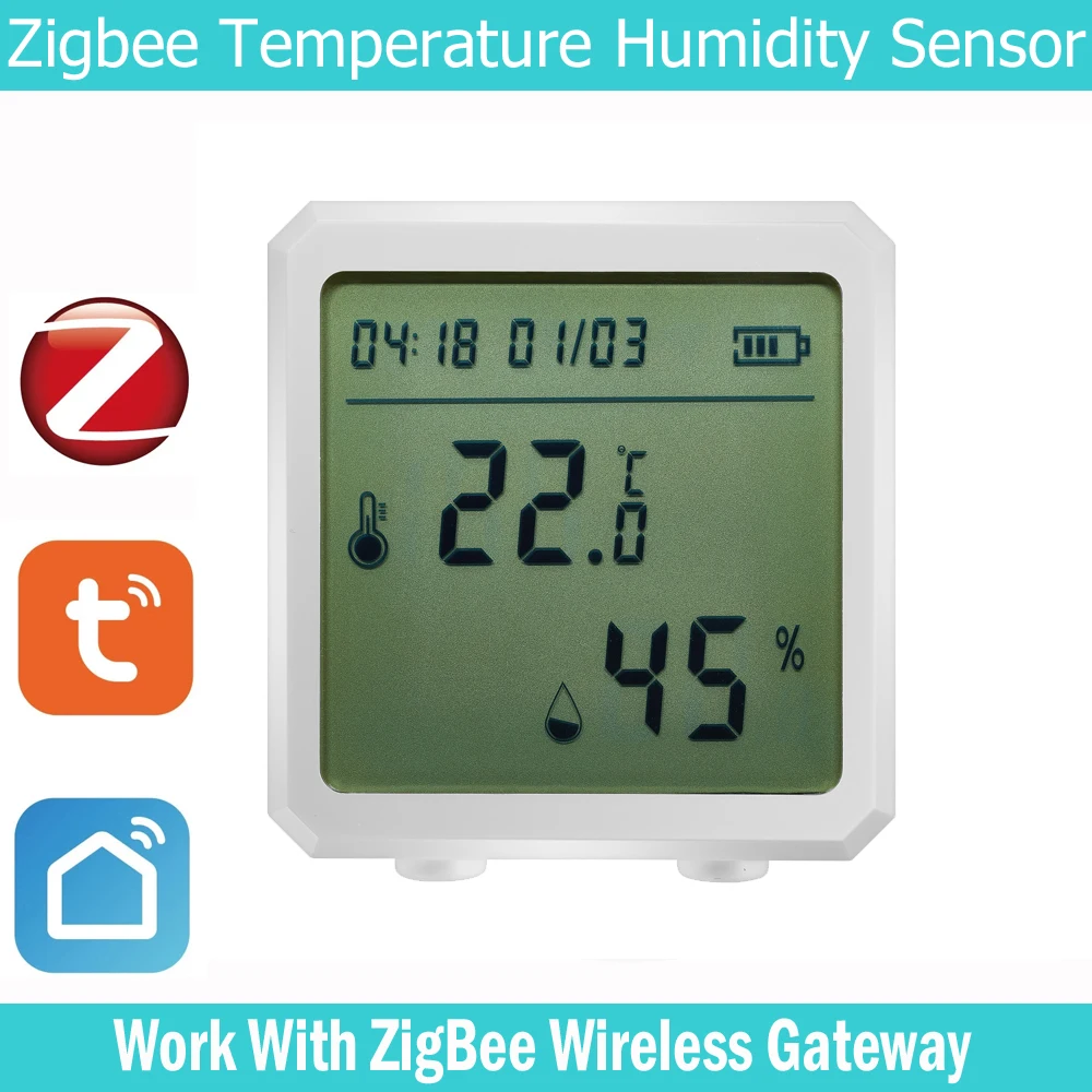 

Tuya Zigbee Smart Temperature and Humidity Sensor with LCD Screen Digital Display Wireless Thermometer work with Alexa Google