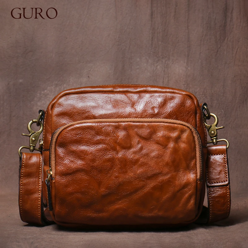 GURO Мужская винтажная сумка через плечо Deluxe из натуральной кожи маленькая