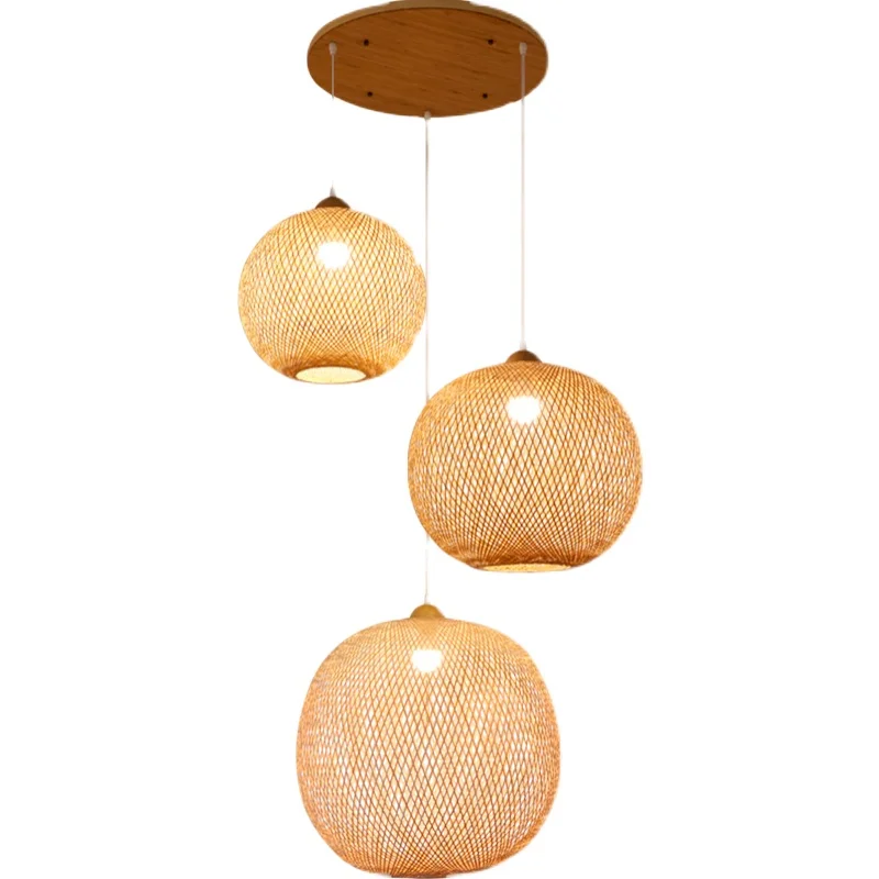 Bamboo Weaving Spherical Pendant Lamps Rattan Woven Spiral Staircase Hanging Lights Home Bedroom Decor Light Fixtures