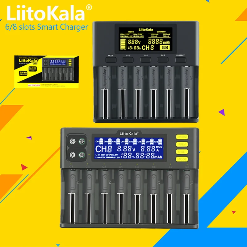 

LiitoKala lii-S8 lii-S6 Lii-PD4 Lii-PL4 lii-S2 lii-S4 lii-402 lii-202 battery Charger 18650 26650 21700 lithium NiMH battery