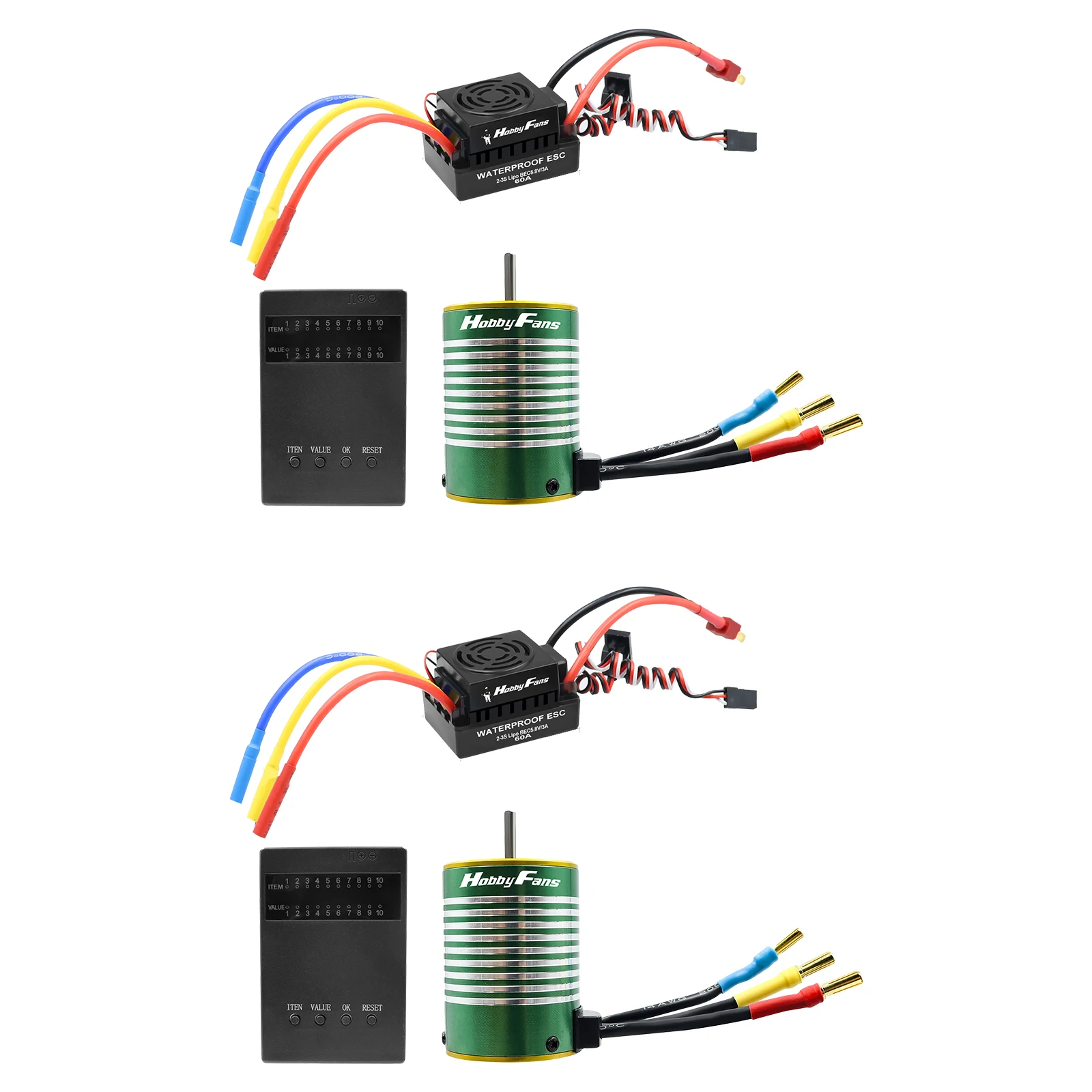 

Waterproof 3650 3900/4300KV Brushless Motor with 60A ESC 5.8V 3A BEC Programming Card Set for 1/8 1/10 RC Cars