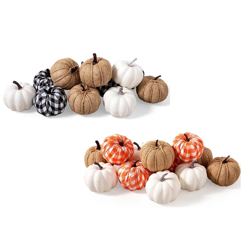 

12Pcs Assorted Fake Pumpkins Artificial Farmhouse Harvest Pumpkins For Fall Wedding Thanksgiving Halloween Decoration
